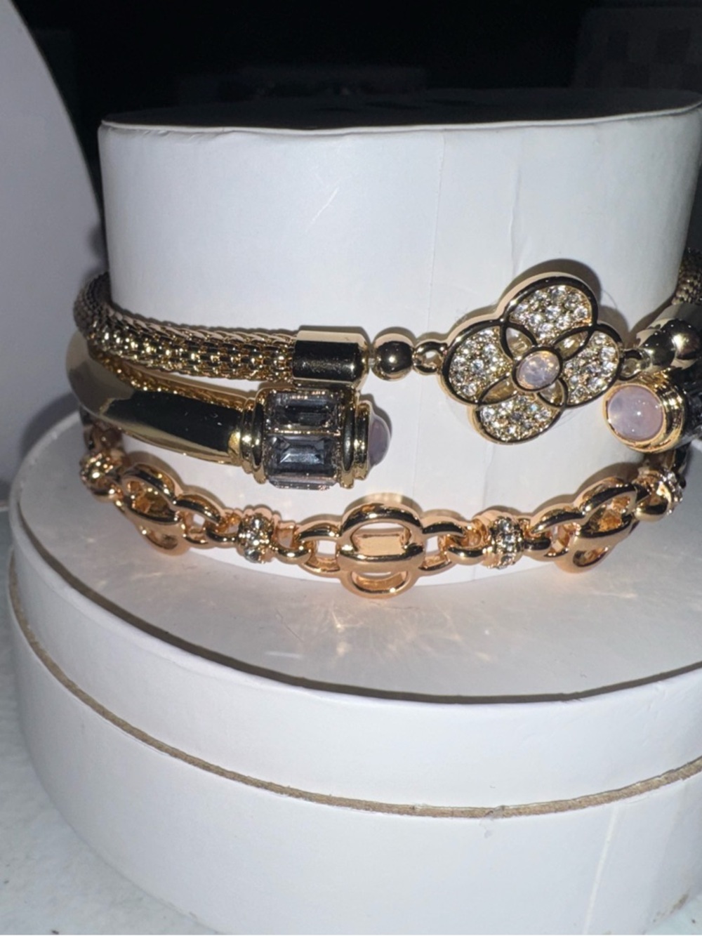 Gold Flower Crystal Stack Bracelet - Women’s Layered Bracelet